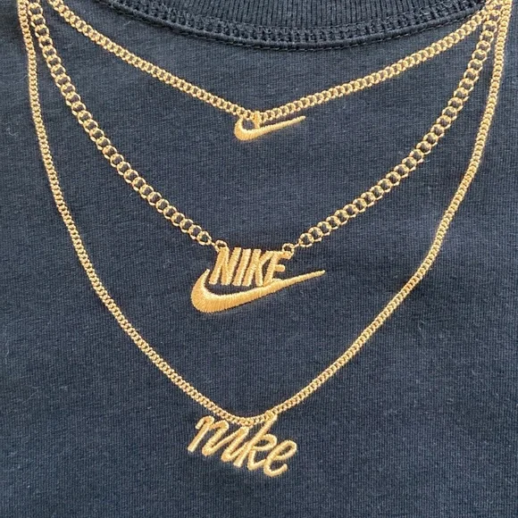 Nike • Black Long Sleeve Mock Neck Gold Embroidered Chains - Picture 4 of 13